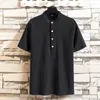 Men's Casual Shirts Summer Solid Standing Neck Half Short Sleeve Shirt Button T-shirt Tops