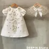 Flower Girl White Dress Childrens Birthday Baptism Dresses For Kids Elegant Lace Bow Frocks Girls Party Wear 240311