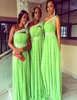 Lime Green Chiffon Bridesmaid Dresses 2019 One Shoulder spets pärlor lång skräddarsydd brudmaids prom klänning bröllopsfest klänningar ch3945896