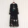 Robe longue en dentelle brodée pour femmes noires, maxi, grande, de styliste, travail manuel, prix d'usine, vente en gros, 0535