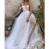 Abiti da sposa bohémien con spalle scoperte Abiti da sposa con applicazioni in pizzo illusione Spiaggia A Line Robes De Mariee