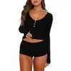 Survêtements pour femmes Femmes V-Col Sleepshirt Shorts Costume Slim Fit Casual Sleep Shirt Set Couleur Solide Légère Plage