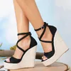 Sandalen 2024 Cross-Strap Super Hoge Hakken Wiggen Leisure Party Espadrille Sandaal Stro Platform Schoenen Voor Vrouwen Big Size