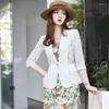 Robes de travail Style 2024 Fashion White Blazer Women Business Costumes Robe and Vestes Set Wear Office Uniforme OL