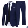 Mens Suits Blazers Men Gentleman Suit 2Pcs Formal Uniform Long Sleeve Lapel Blazer Jacket With Pants Office Meetings Business Party Dr Otagr