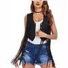 Damenwesten Sommer Frauen Kleidung Quaste Weste Faux Wildleder Nieten Fransen Jacke Weste Streetwear Weibliche Vintage ärmellose Jacken