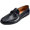 Casual Shoes Men's 2024 Spring Foot Set Cowhide Woven Soybean Soft Bottom Loafers A0622AM2