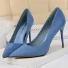 Pompes bigtree 2023 Nouvelles femmes pompes en daim haut talons 9cm fashion dame de bureau chaussures partout stiletto féminin réconforté femmes talons bleu vert