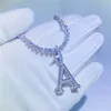 Top-Verkäufer 3 mm 16 Zoll drei 3 Zinken Set Tenniskette individuelle Diamant Initiale Moissanit Buchstaben Anhänger Halskette
