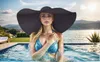 Chapéu de praia grande feminino, chapéu de palha grande dobrável com aba larga e macio para proteção solar, chapéu de praia grande de verão feito à mão