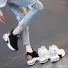 Casual Shoes Damskie trampki Spring Spring Cequined Women Platform Heels Wysokość wzrostu 2024 Knity Panie wulkanizowane