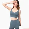 Bikinis Set Solid Color Soft Women Fitness BH Hollow Back Workout Sports Tank Top for Gym Push Up Tight Dry Bralte med bröstet OT047