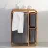 Tvättpåsar bambu korg badrum smutsiga kläder hämma kläder arrangör hyllor för förvaring sorterare
