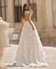 Vintage Bohemian Lace Applique Wedding Dresses Deep V Neck Backless Short Sleeves Bridal Gowns Sweep Train Boho Wedding Gown BC0771