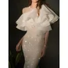 Bohemian Białe suknie ślubne długie rękawy 2024 Suknie ślubne w dużych rozmiarach Cequine Sweep Train Bling Luksusowe koraliki Kryształki Sukienka syrenka 403