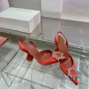 Top Designer Dames Sandalen Amina Muaddi High Hld Shos Pointd Tosl Crysta Buckl Sandal Summr Footwar Fashion Hl Back Strap Gnuin Lathr Sol Womn met doos