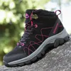 Sapatos de fitness inverno feminino tornozelo camurça couro caminhadas botas ao ar livre trekking pelúcia quente montanha rastreamento escalada