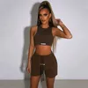 Sporty Solid Letter Two Piece Set Women Ribbed Skinny Tank Tops Loose Casual Bandage Shorts Matching Female Tracksuit 240312