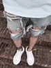 Erkek Şort 2024 Yaz Hiphop Moda Teri Sıradan Joggers Elastik Bel Pantolonları Yıkılmış Frazzle Jeans