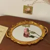 Europejski dekoracyjny taca do przechowywania taca Owalna płyta biżuteria Rotary Candy Decor Decor Tray Mirror Dekoracyjne lustro 240315