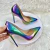 Chaussures de robe Laser arc-en-ciel brillant bout pointu 12cm 10cm 8cm talons hauts fête de mariage demoiselles d'honneur scintillantes sexy femmes pompes à talons aiguilles QP194