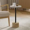 Krągowe napoje nowoczesny dom, sypialnia i meble salonu - mały metalowy stół z cylindryczną jasnobrązową podstawą (sztuczny marmurowy top)