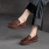 Повседневная обувь Johnature, весна-осень 2024, женские лоферы ручной работы на плоской подошве из натуральной кожи в стиле ретро с круглым носком на мягкой подошве
