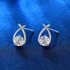 Anziw Real 925 Silver Stud Earrings 05CT Drop Fishtail Cross Piercing Earing Korean Trendy Womens Jewelry 240228