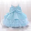 Robes de fille bébé gros arc princesse filles robe enfant en bas âge blanc 1er anniversaire fête de baptême pour mariage demoiselle d'honneur enfants vêtements d'été