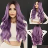 Synthetic Wigs Namm Long Wavy Purple Hair Wig For Women Cosplay Daily Party With Bangs Natural Lavender Lolita Heat Resistant Drop Del Dh3Ha