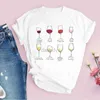 T-shirt da donna Con motivo bicchiere di vino stampato top da donna a maniche corte stampato alla moda e carino negli anni '90 240322