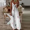 Swobodne sukienki Summer Formal na gość weselny seksowna bez rękawów V długa kobiety kwiat druku