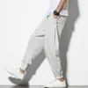 Men's Pants Spring Summer Disc Buckle Striped Harem Mens Breathable Cotton Linen Pencil Casual Bloomers Fashion Trousers