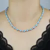 Chaînes Sexy Ras du Cou Glacé Tennis Chaîne Collier Pour Femmes De Luxe Bleu Turquoises Court Hiphop Cou Accessoires Bijoux