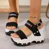 NEW Positive Resistant Women's plus-size sandals with wedge soles, thick heels, round head, open toe letter, one-line buckle GAI