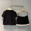 Dwuczęściowa sukienka marka MIU Style czarny krótki rękawowy kardiganowa cekinowa cekinowa kurtka Tweed+modna spódnica dwuczęściowa wczesna wiosna 9oxu