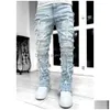 Calças de brim masculinas Mens Street Fashion Ins Elastic Denim Straight Leg Calças Drop Delivery Vestuário Roupas Dhhaq