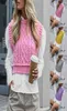 QNPQYX Novo suéter tricotado rosa, colete feminino vintage de gola alta sem mangas, suéter recortado, moda feminina, coletes fofos, tops3448145