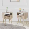 Amzyuga Vine Bohemian with Drawers Open Storage Space Modern Bedside Solid Wood Feet Suitable for Bedroom, Dormitory, Decorative Table Natural Color 2-piece Set
