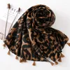 Halsdukar Spring Autumn Leopard Print Cotton Linen Scarf Woman Elegant Fashion Shalched Shawl Female Vintagetourist Beach Handduk