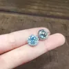 Stud Earrings Flower 1ct Aquamarine Cz Earring Real 925 Sterling Silver Jewelry Engagement Wedding For Women Men Gift