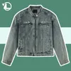 Denim jassen voor heren Hiphop Distressed Washed Metal Design Bomber Cowboyjassen High Steet Retro korte rits Casual uitloper 240319