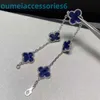 2024 Diseñador de joyas Marca Vanl Cleefl Arpelsbracelet Natural Blue Peter Stone Hierba de cuatro hojas Pulsera de cinco flores Plata Versátil Grueso Senior Live Girl