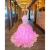 EBI Pink Aso Arabic Mermaid Prom Dresses Pärled Crystals Sexig kväll Formell fest Andra mottagning Birthday Engagement Glows Dress ZJ