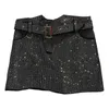 Юбки PREPOMP 2024, летняя коллекция, стразы, бриллианты, черная короткая облегающая юбка с поясом, женская GH708