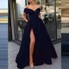 Casual Dresses Off Shoulder Cocktail Party Dress Sexig Split Deep V Neck Backless Women's Solid Color Wedding Gäst Elegant Long Robe