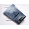 2022 Autumn/winter Light Colored Distressed Jeans for AM Men's Elastic Slim Fit Small Foot Trendy Long Pants