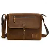 Bag Nesitu Vintage High Quality Brown Crazy Horse Leather Men Messenger Bags äkta man axel M6352