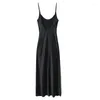 Casual Dresses TRAF Black Slip Dress Women 2024 Sexy Backless Midi Long Woman Clothing Sleeveless Party Night Club Summer