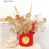 Faux Floral Greenery 3/5Pcs Golden Artificial Flowers Bouquet for Home Decor New Year Christmas Party Decoration DIY Vase Ornaments Plant Accessories Y240322